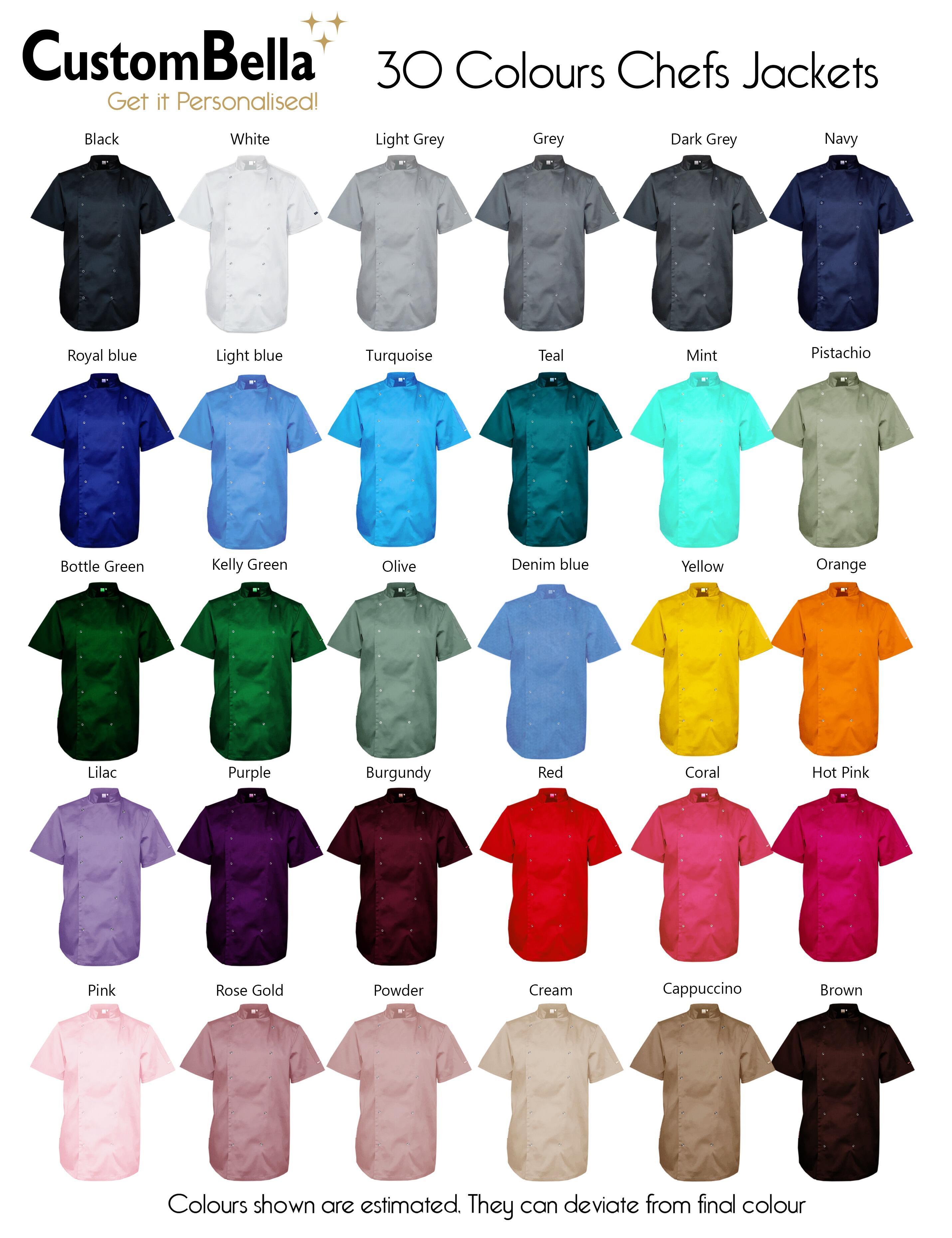 Nibano short sleeve chef's Jacket kelly green available in 30 colours printed