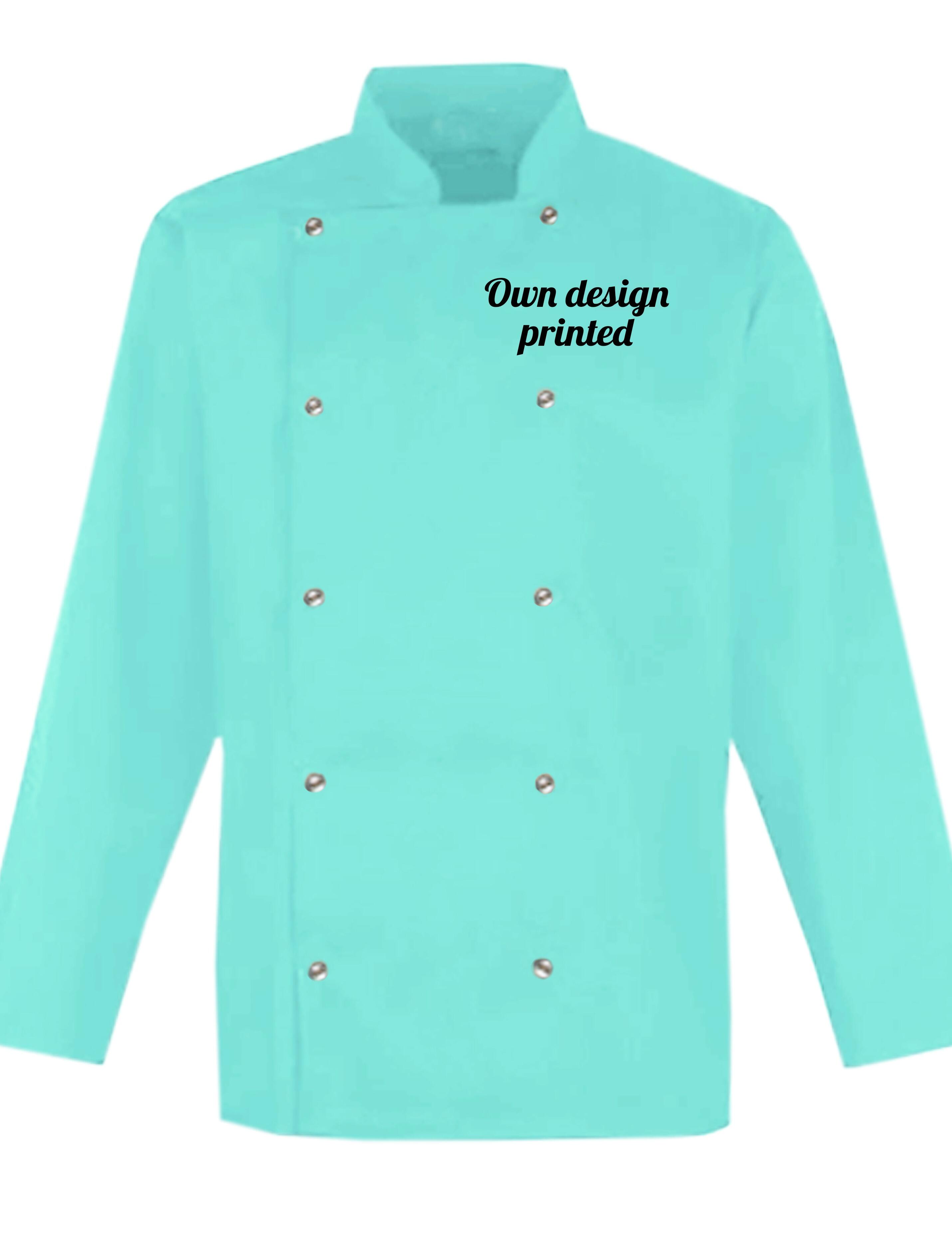 Personalised Long Sleeve Chef's Jacket mint with print