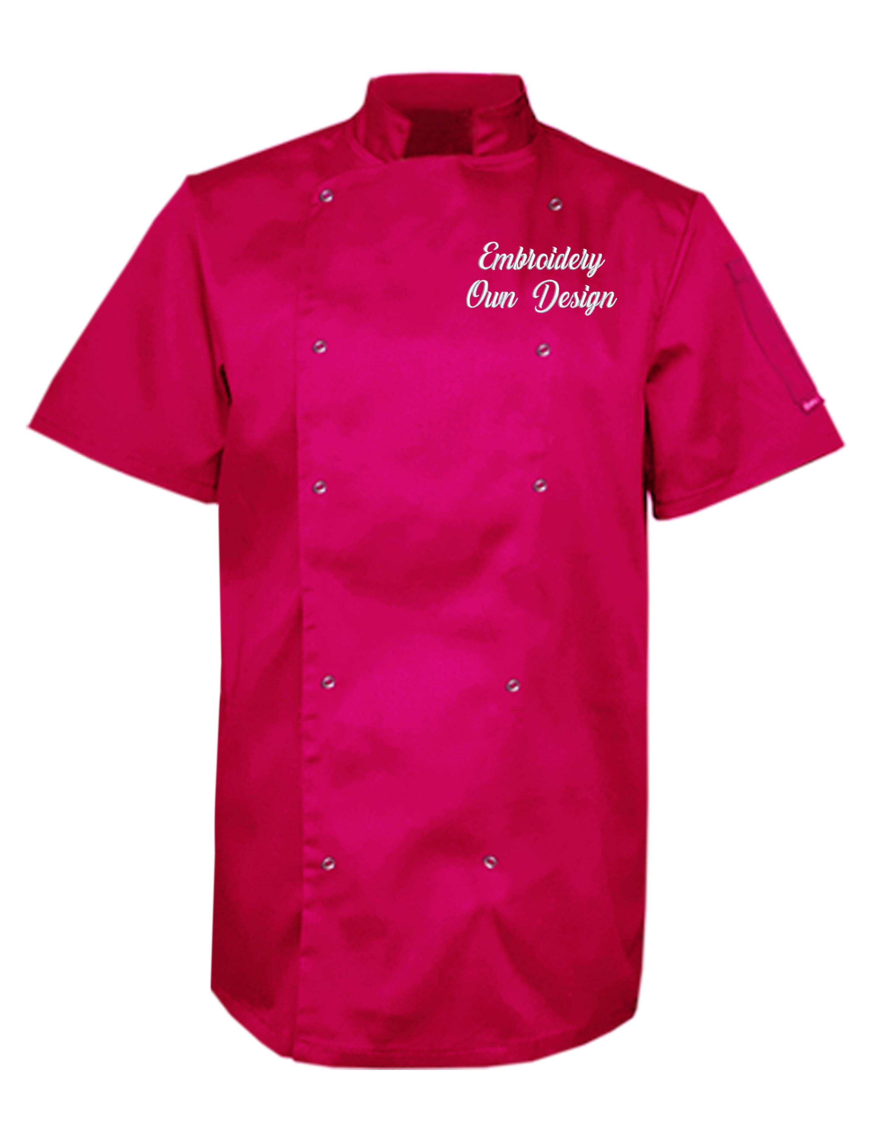 Personalised Plus Size Short Sleeve Chef's Jacket Hot Pink with embroidery