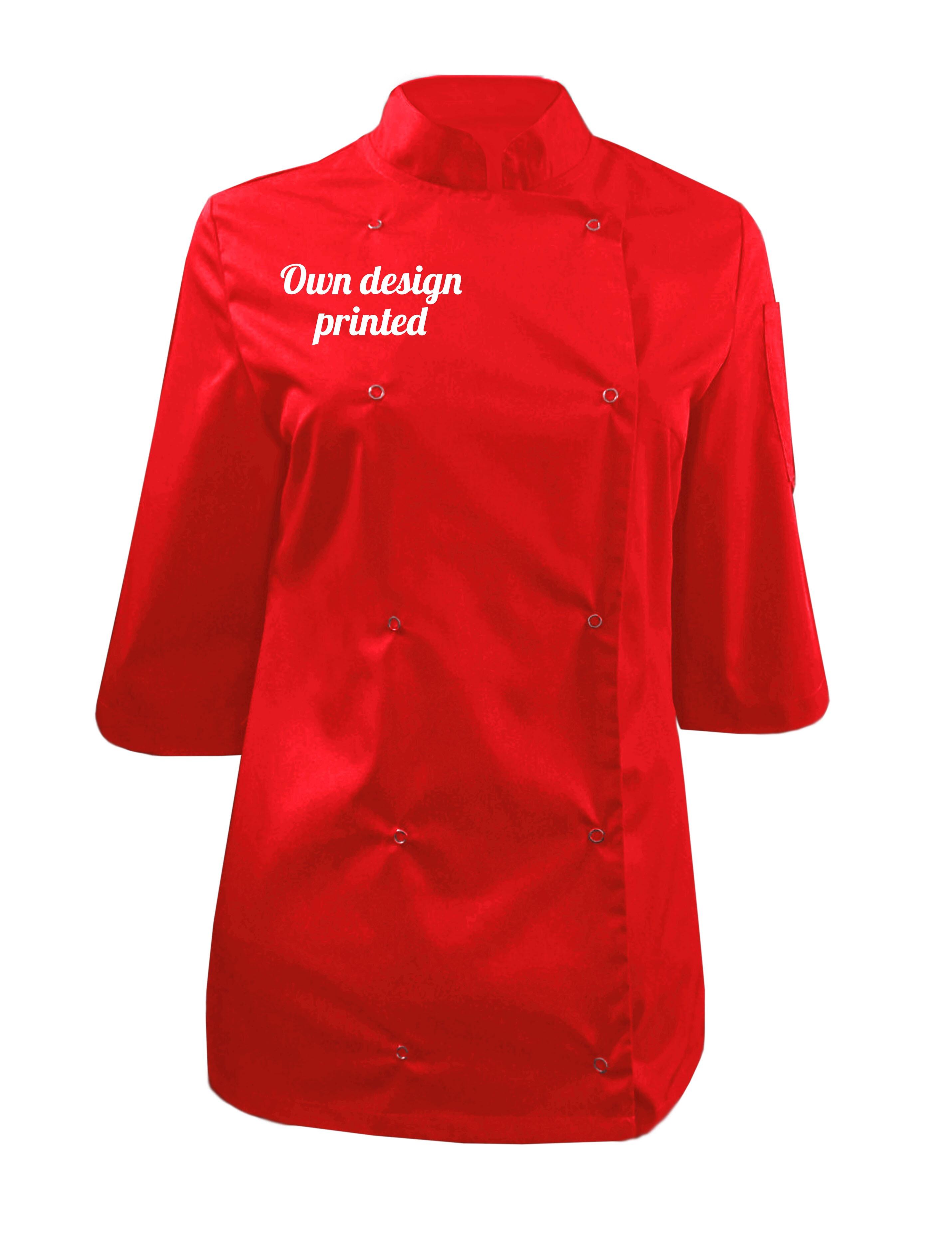 Personalised Women's 3/4 Sleeve Chef's Jacket Red with print