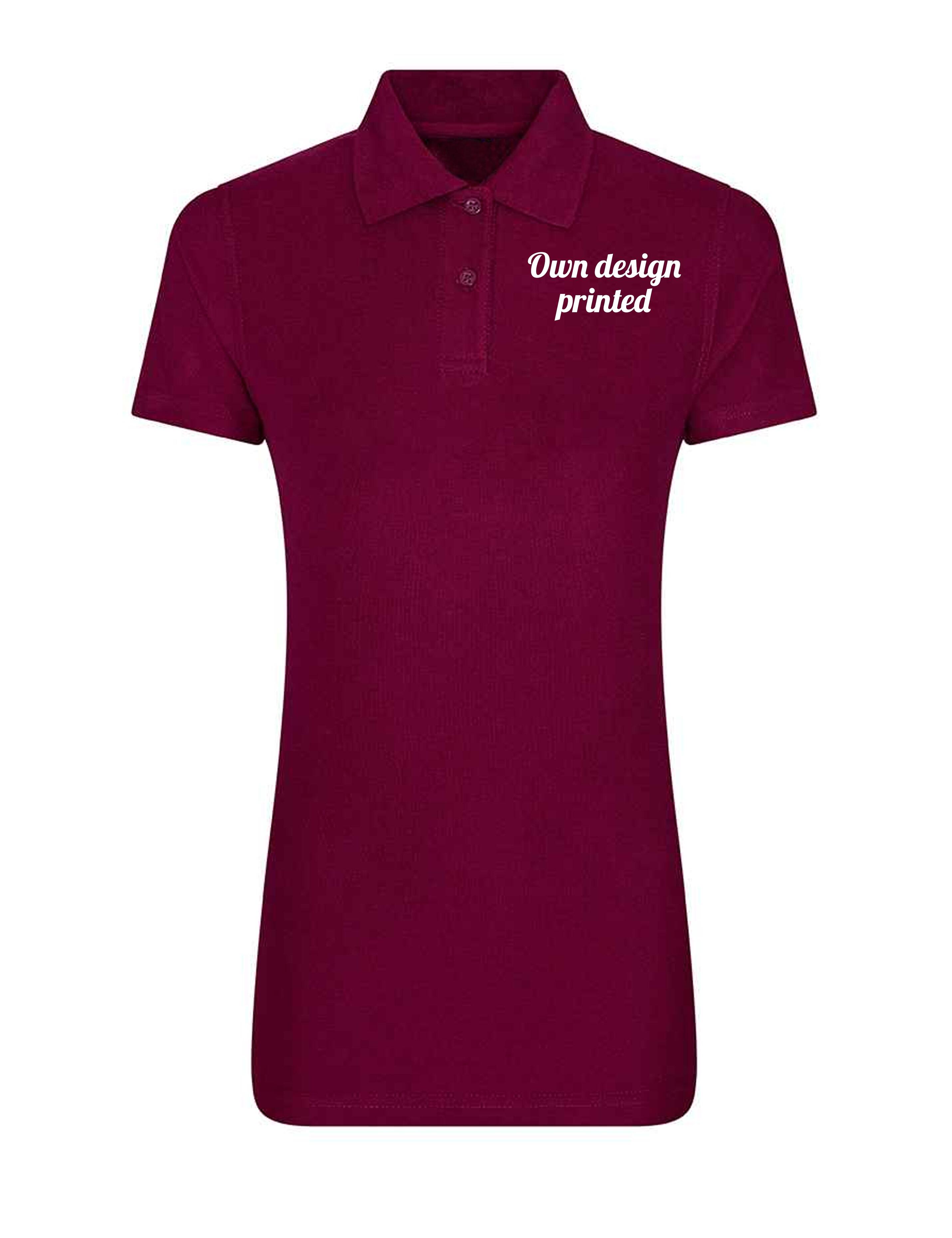 Personalised Women's short Sleeve Polo Shirt with print burgundy