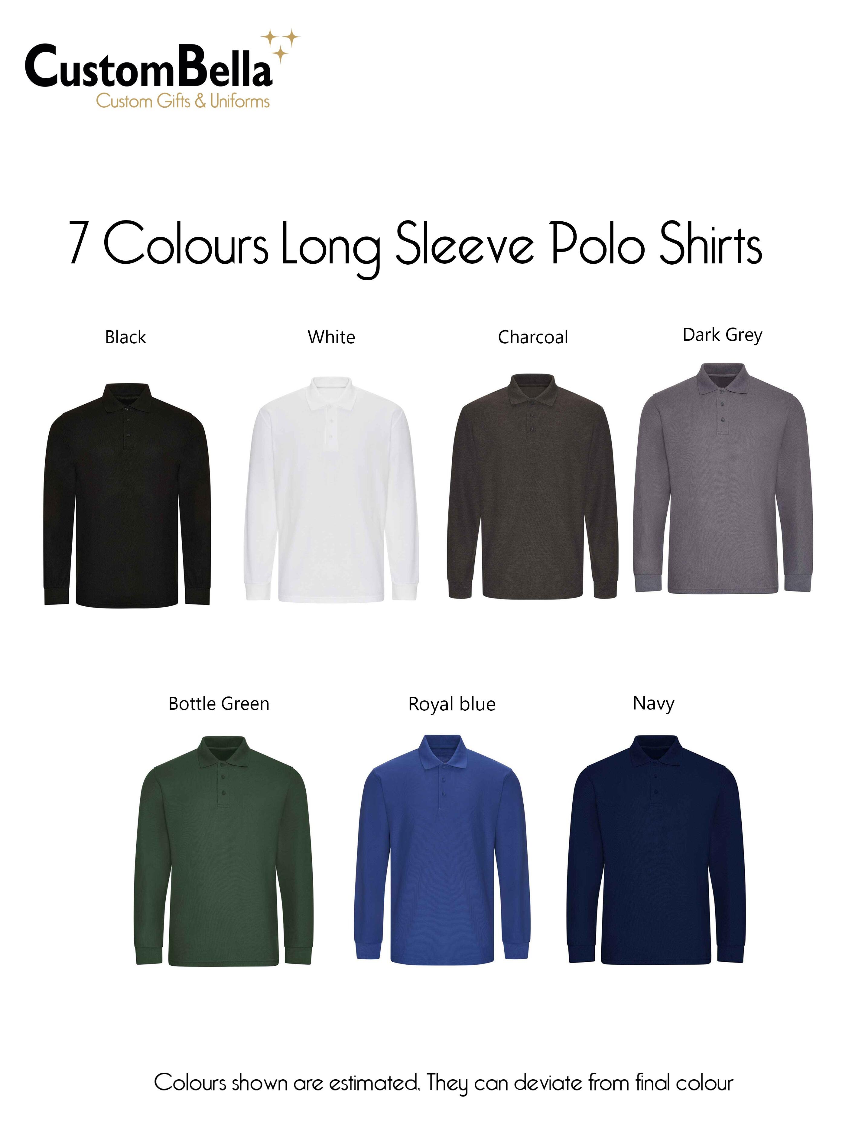 Custom Long Sleeve Polo Shirt Black with print