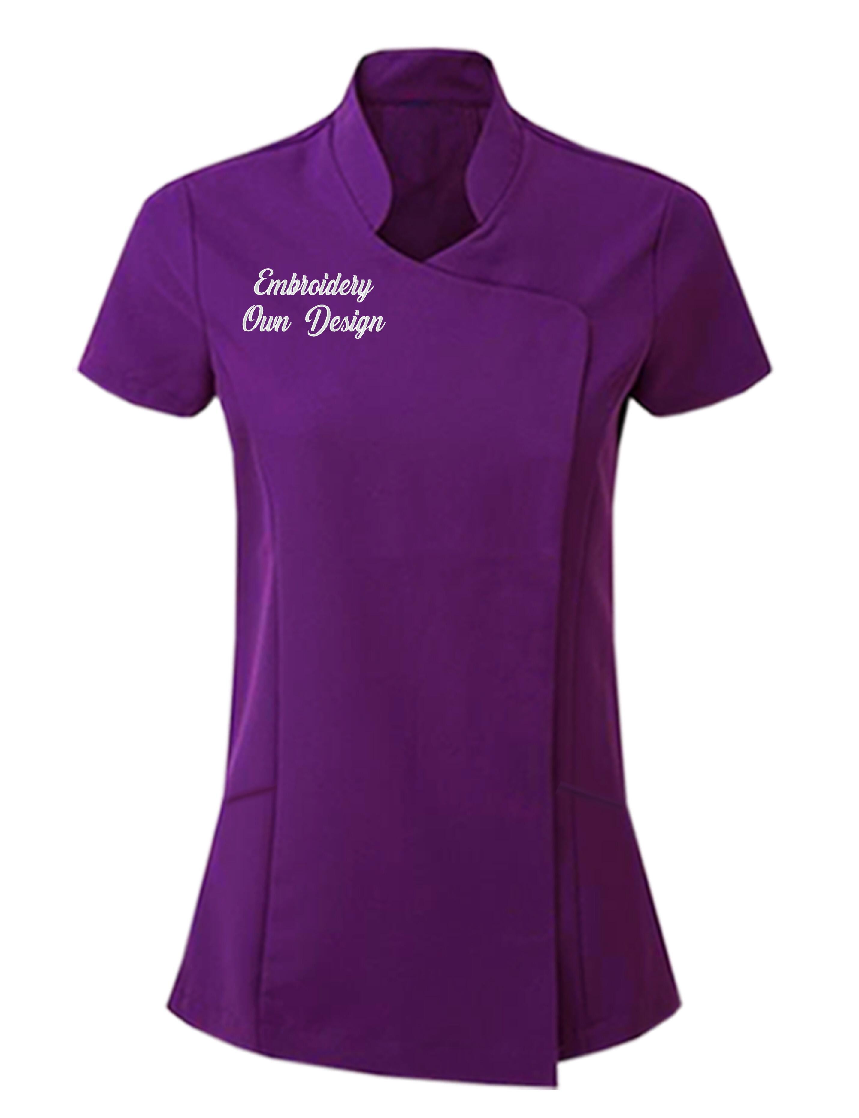 Personalised Women's Short Sleeve Beauty TUnic with embroidery purple