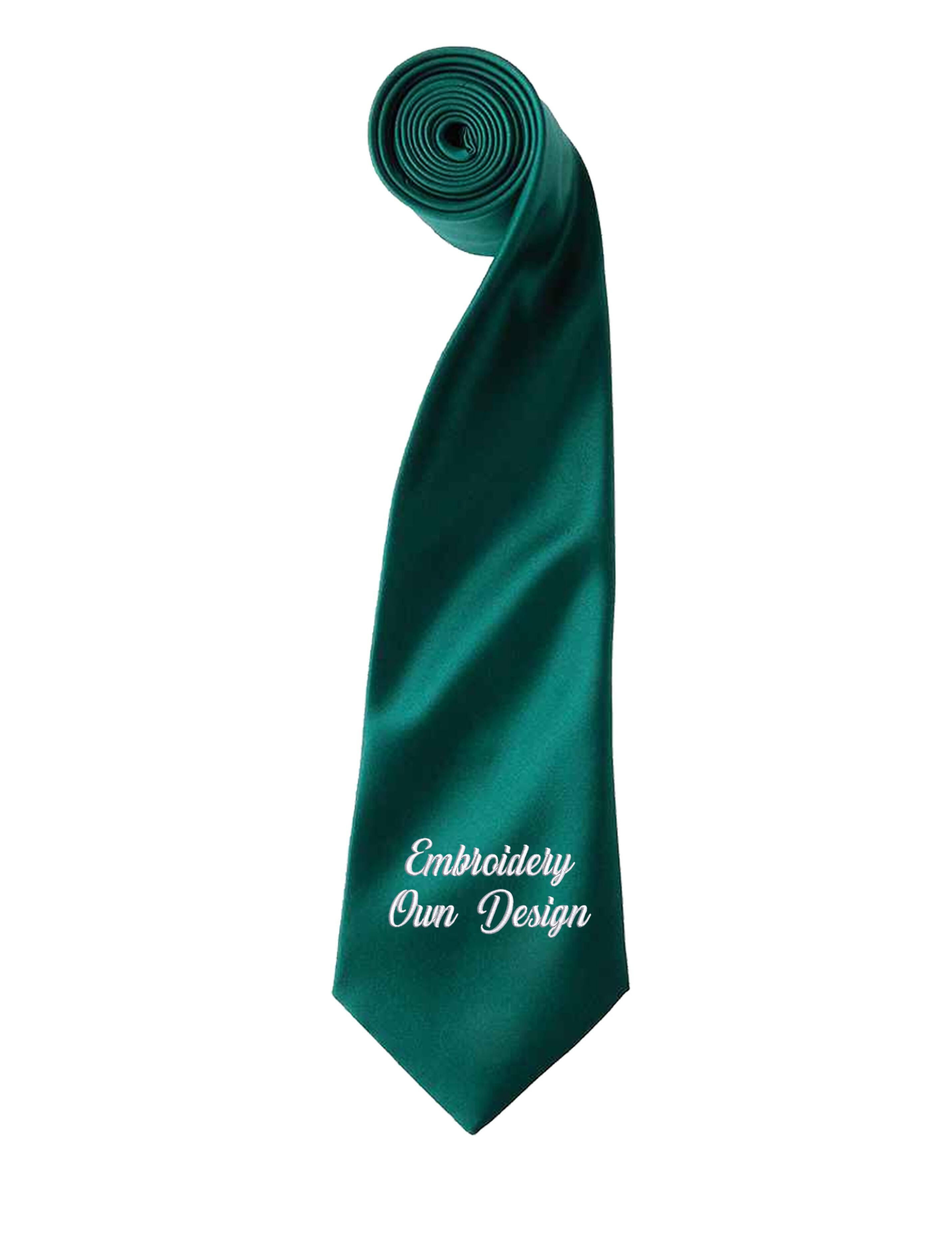 Personalised Embroidered Satin Tie Bottle Green