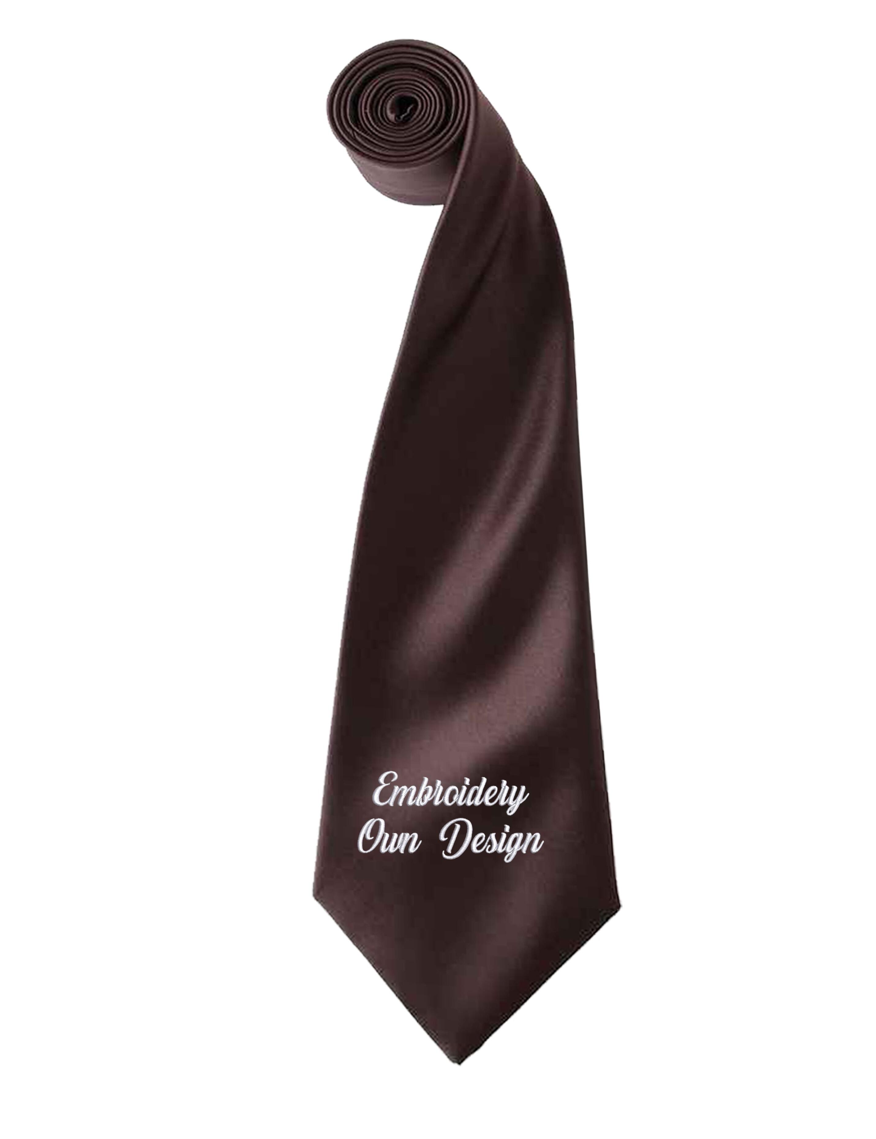 Personalised Embroidered Satin Tie Brown