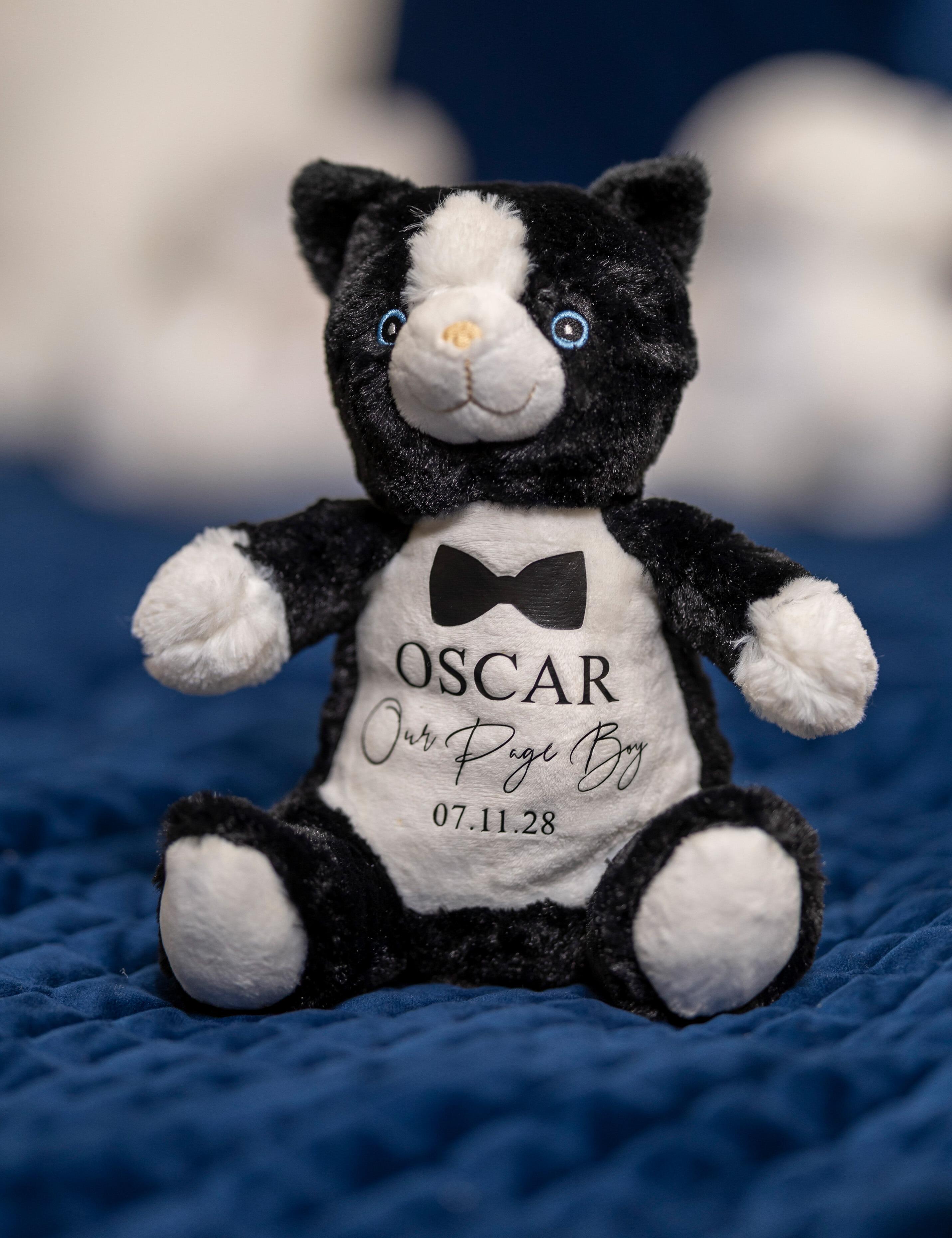 Soft toy cat with print