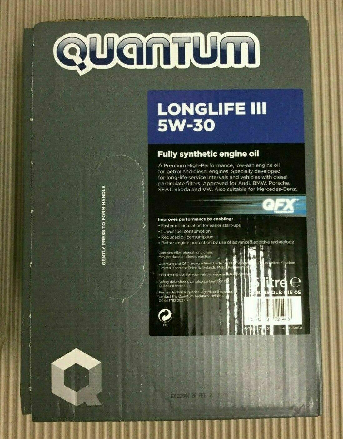 Genuine Quantum Longlife 3 5W-30 Fully Synthetic Oil 5L 5 Litre  ZGB115QLB01501