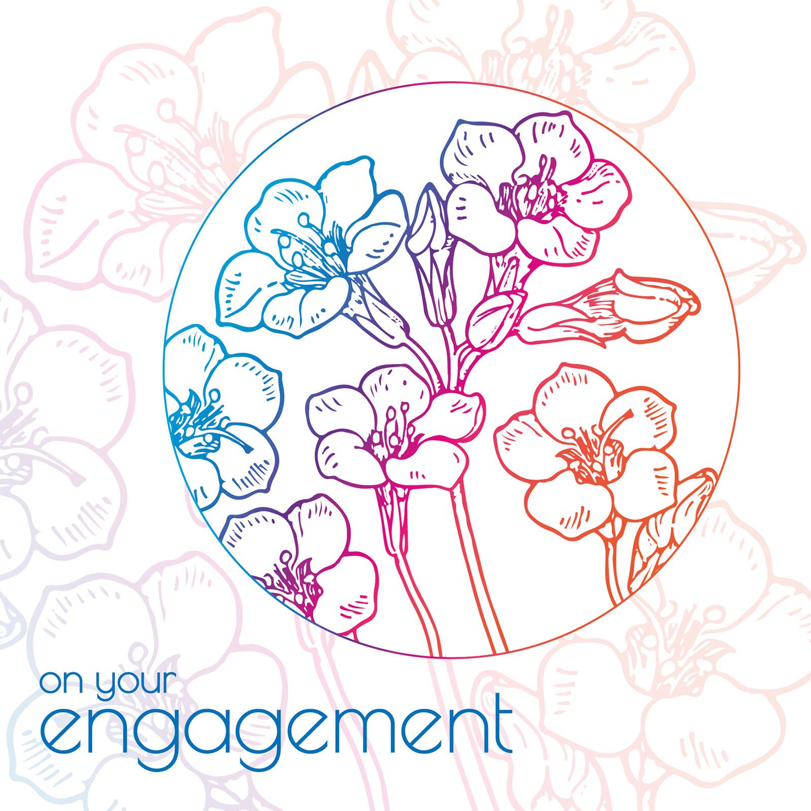 Line illustration of flowers in a pastel coloured gradient and the text congratulations on your engagement