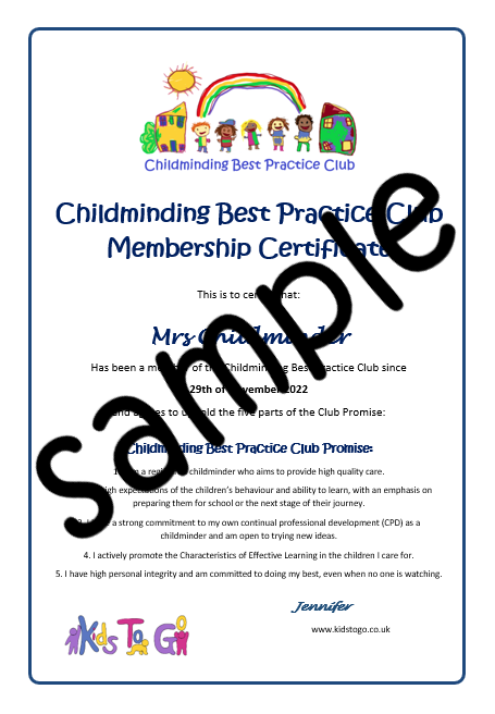 Childminding Best Practice Club Membership Certificate