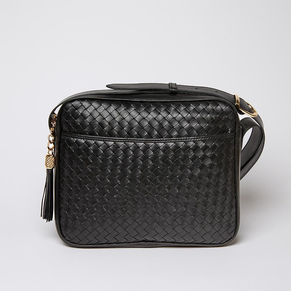 black crossbody handbag front