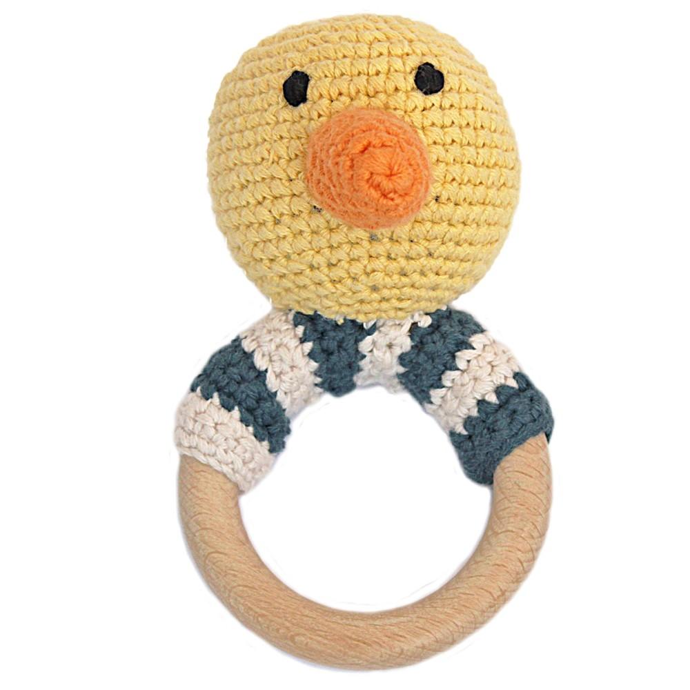 Pebble Fair Trade Crochet Wooden Duck Teether Ring