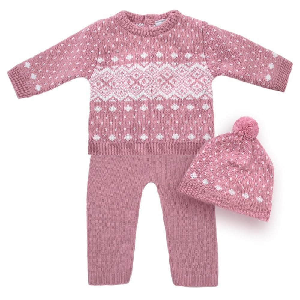 Dandelion Dusky Pink Knitted Top, Trousers & Pom Hat