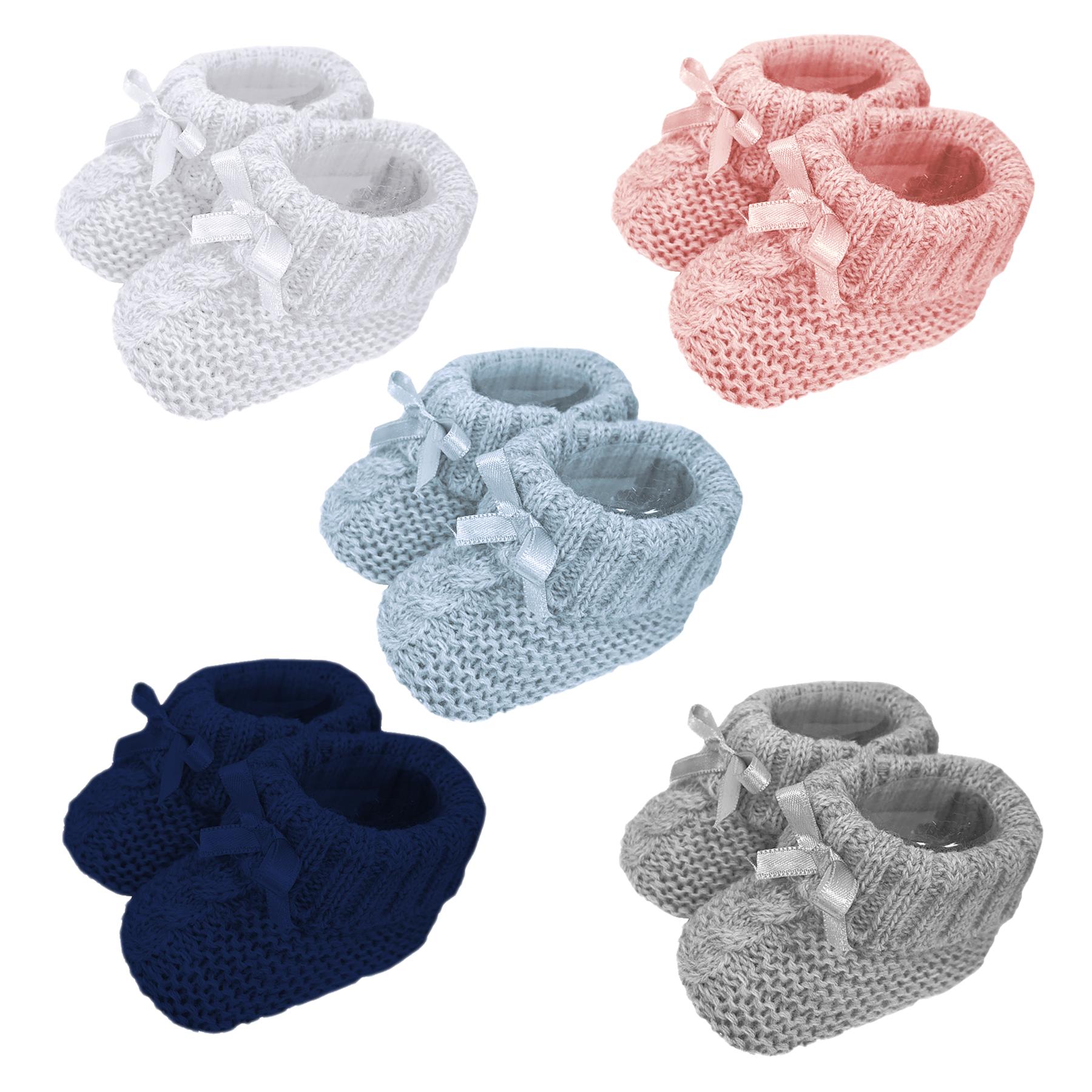 Nursery Time Knitted Booties with Ribbon Bow