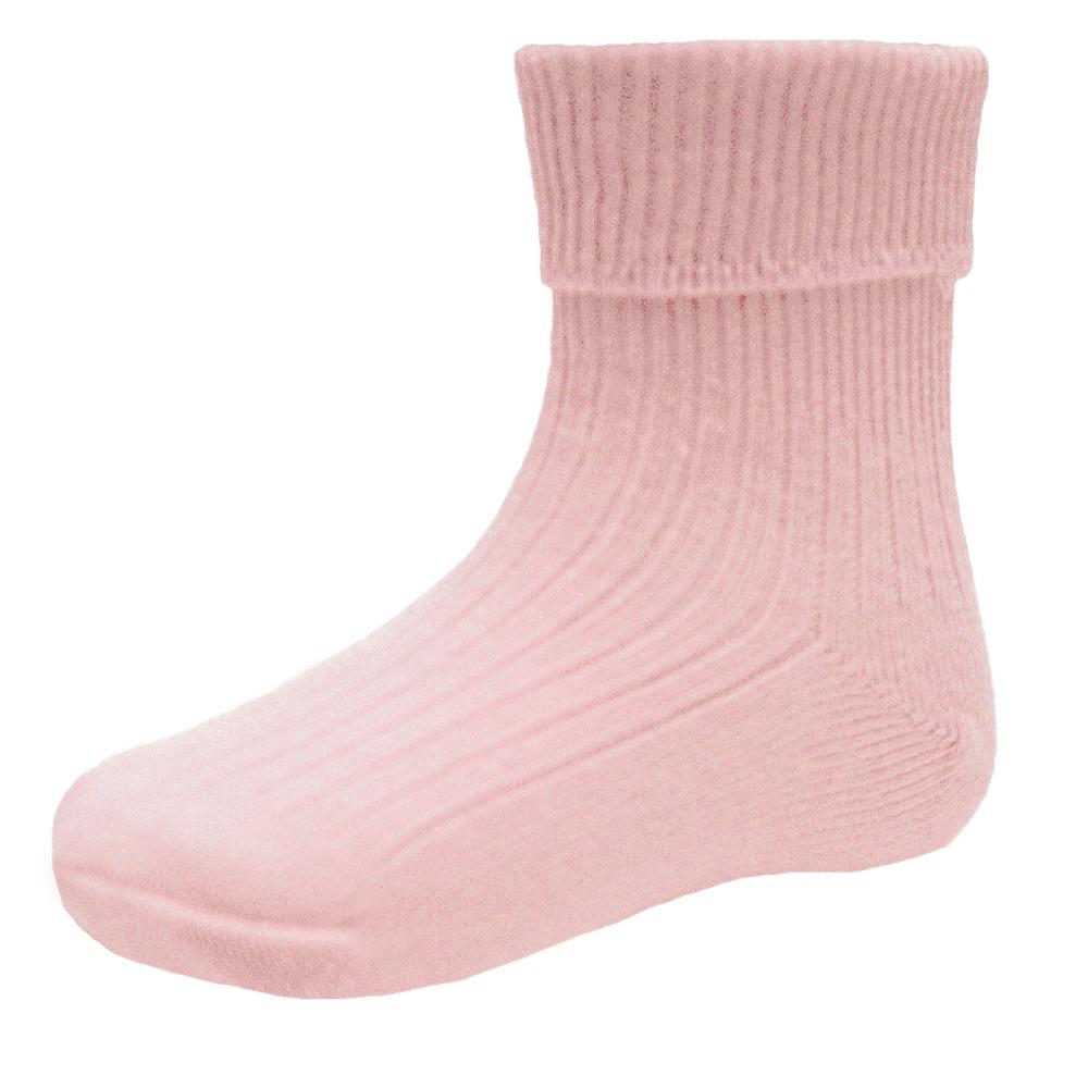 Clock Ribbed Turn Over Ankle Socks Pink
