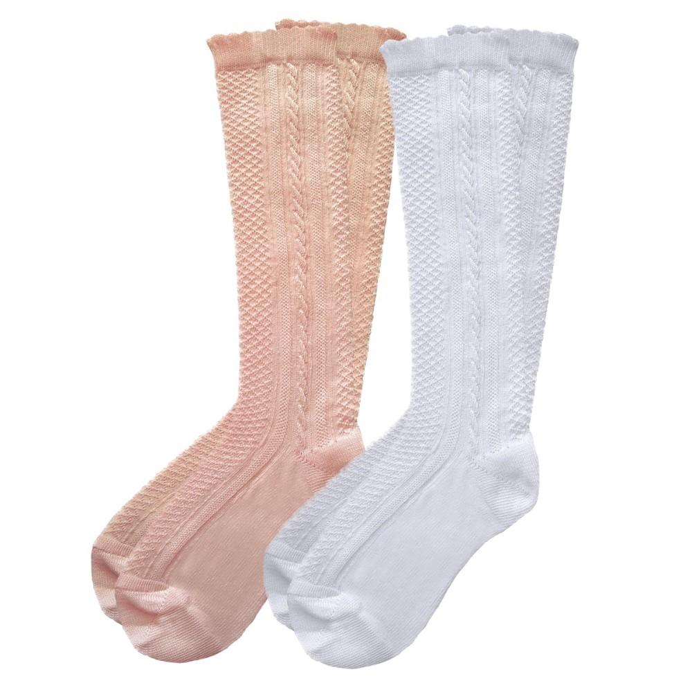 Pex Kids Classic Knee High Twin Pack Socks White and Pink