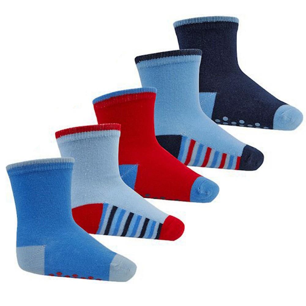 Tick Tock 5 Pair Sky Blue Mix Cotton Rich Baby Ankle Gripper Socks