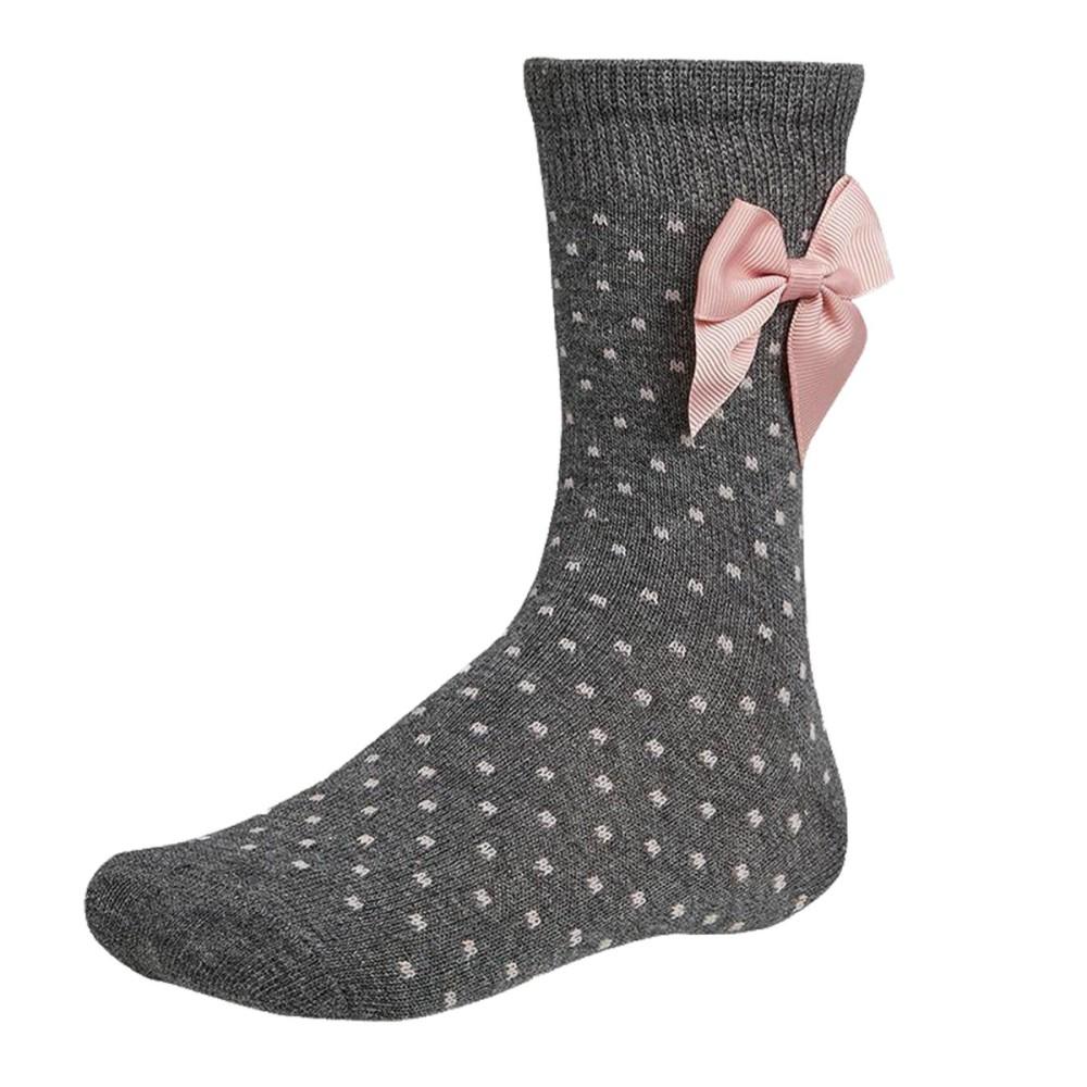 Ysabel Mora Spanish Grey Dotty Ankle Bow Socks