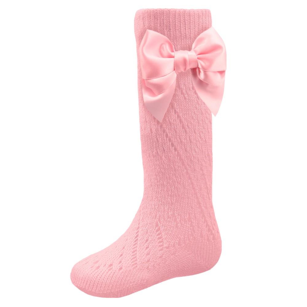 Soft Touch Knee High Pelerine Socks with Side Bows in Pink