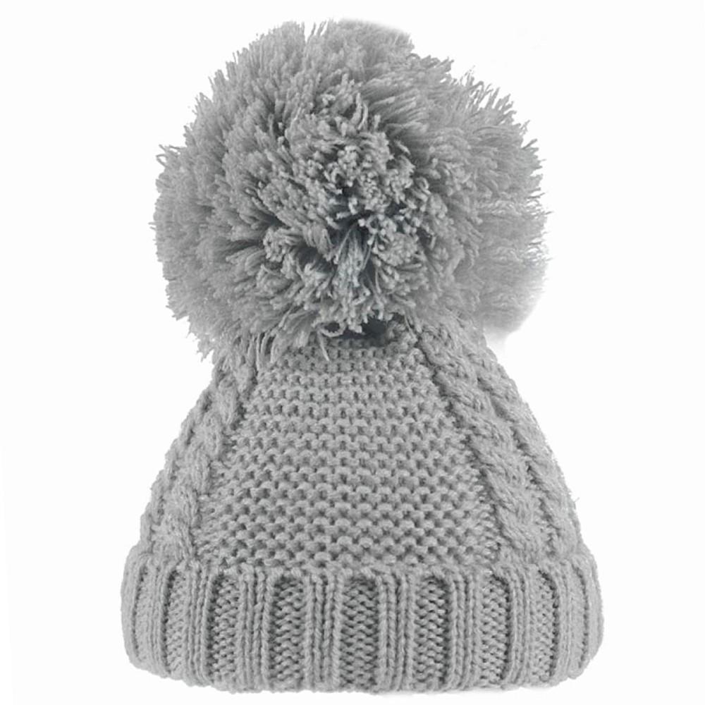 Soft Touch Cable Knit Baby Hat with Single Top Pom Grey