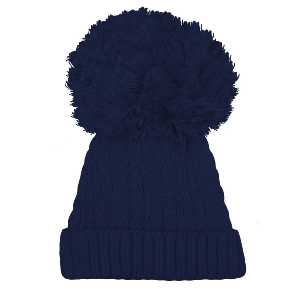 Soft Touch Cable Knit Large Top Pom Hat Navy