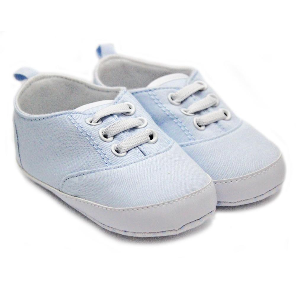 Soft Touch Contrast Trainer Pram Shoes in Sky Blue and White