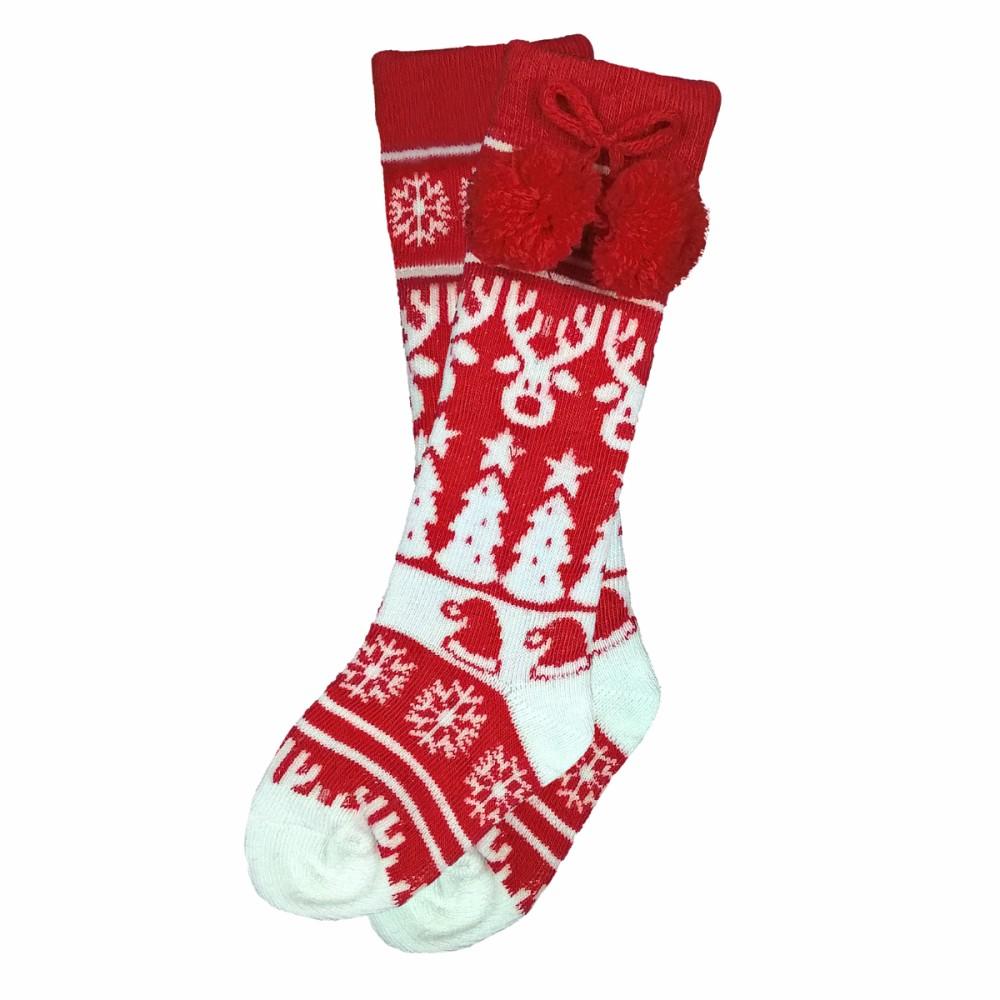 Soft Touch Knee High Christmas Red Reindeer Pom Socks
