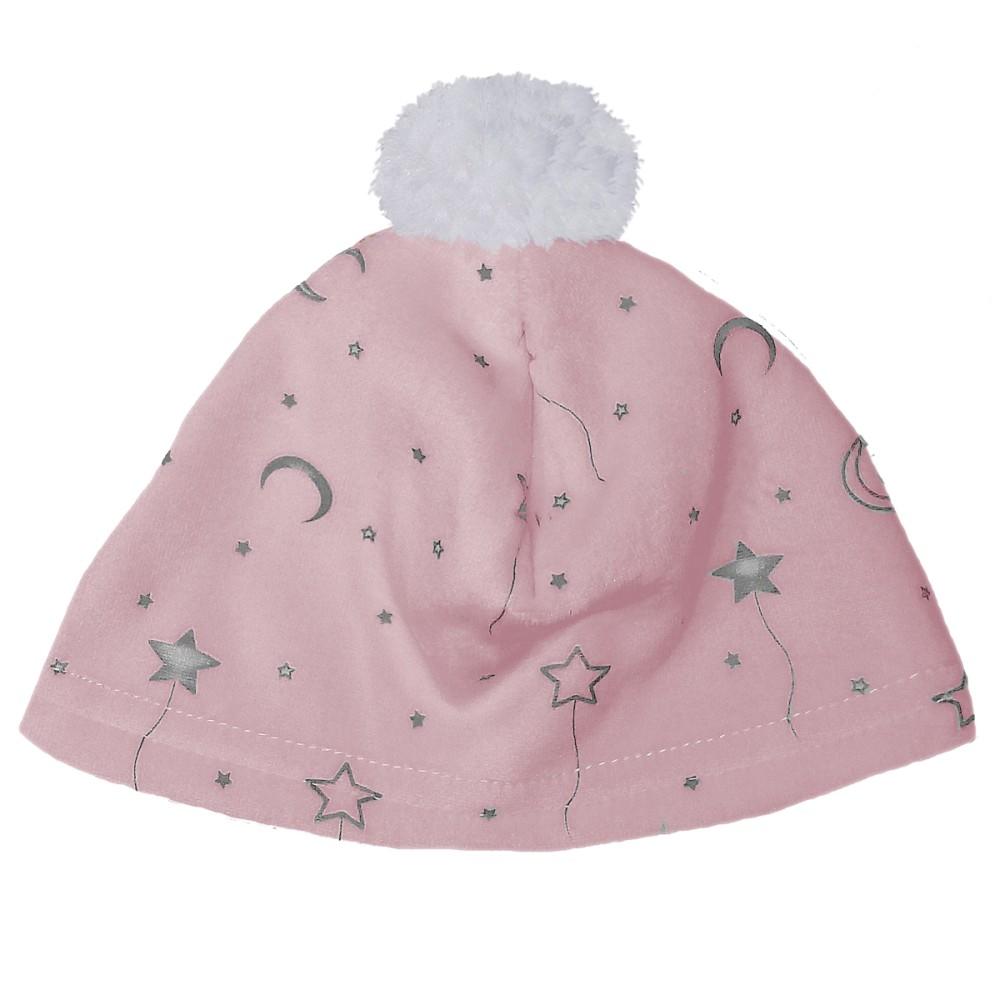 Soft Touch Silver Print Stars & Moon Sleep Hat in PInk