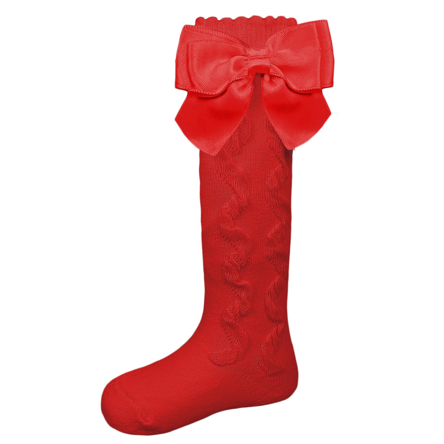 Pex Kids Grazia Knee High Side Bow Ruffle Socks in Red