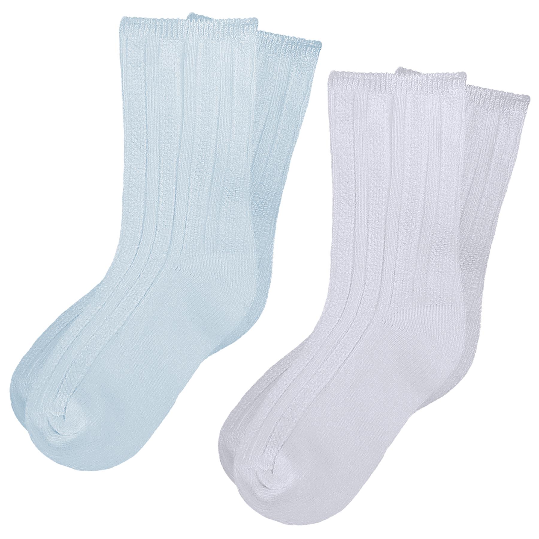 Pex Kids Cannes White and Blue Twin Pack Mid Calf Ribbed Socks