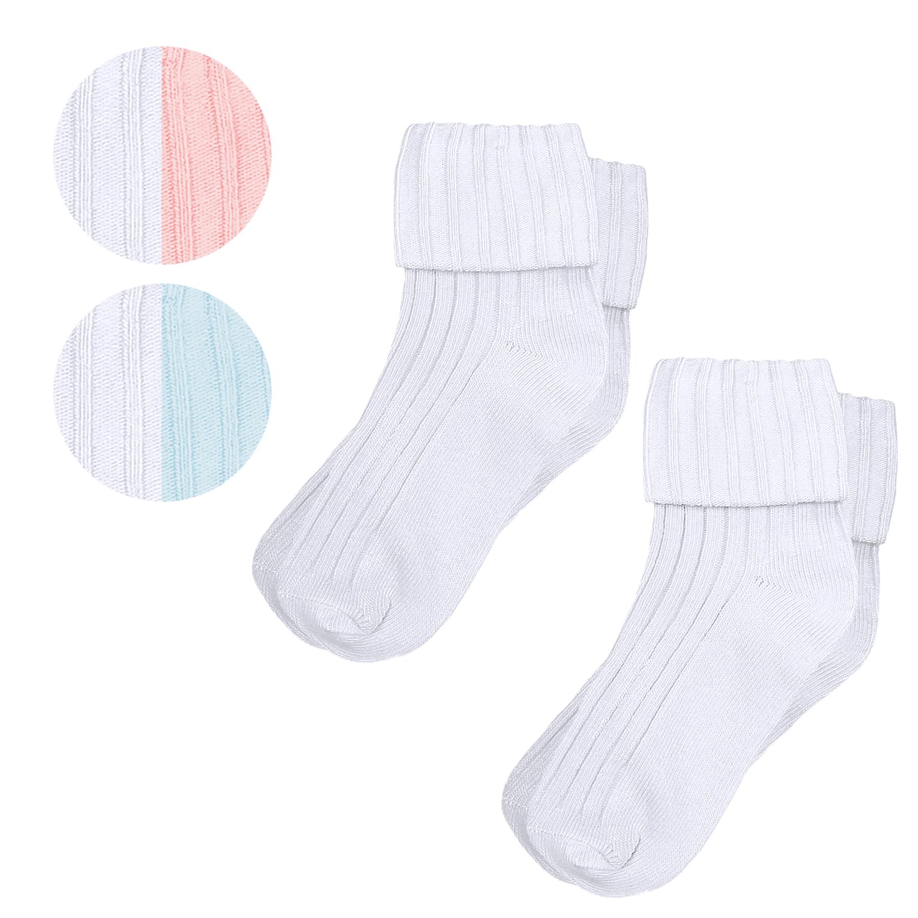 Pex Kids Snuggles Twin Pack Turnover Ribbed Ankle Socks Colours