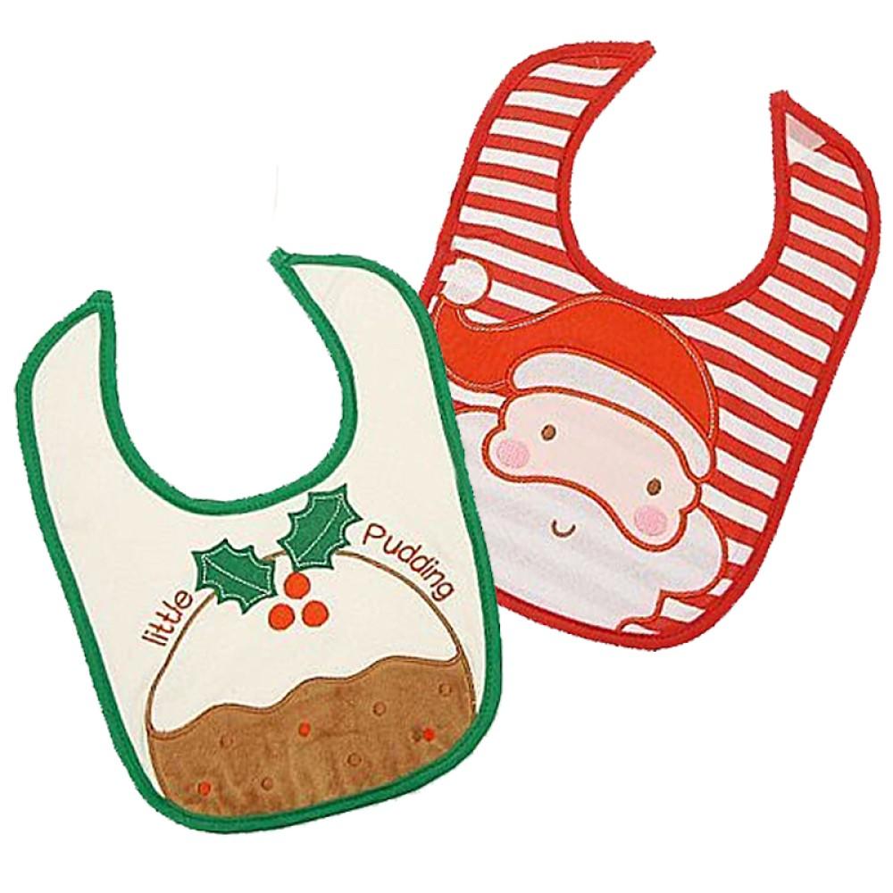 Nursery Time 2 Pack Christmas Pudding & Santa Bibs