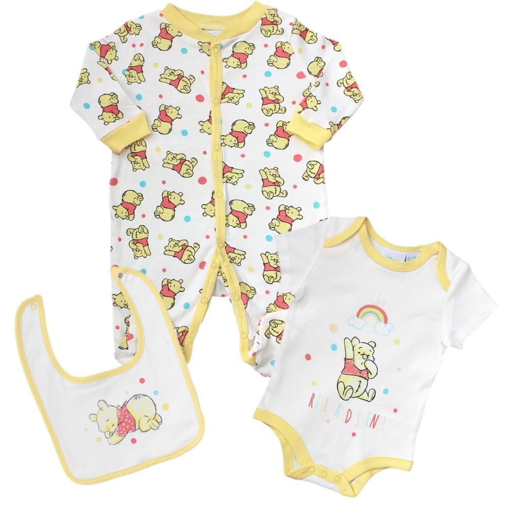 Disney Baby White & Yellow Pooh Bear Sleepsuit, Bodyvest & Bib