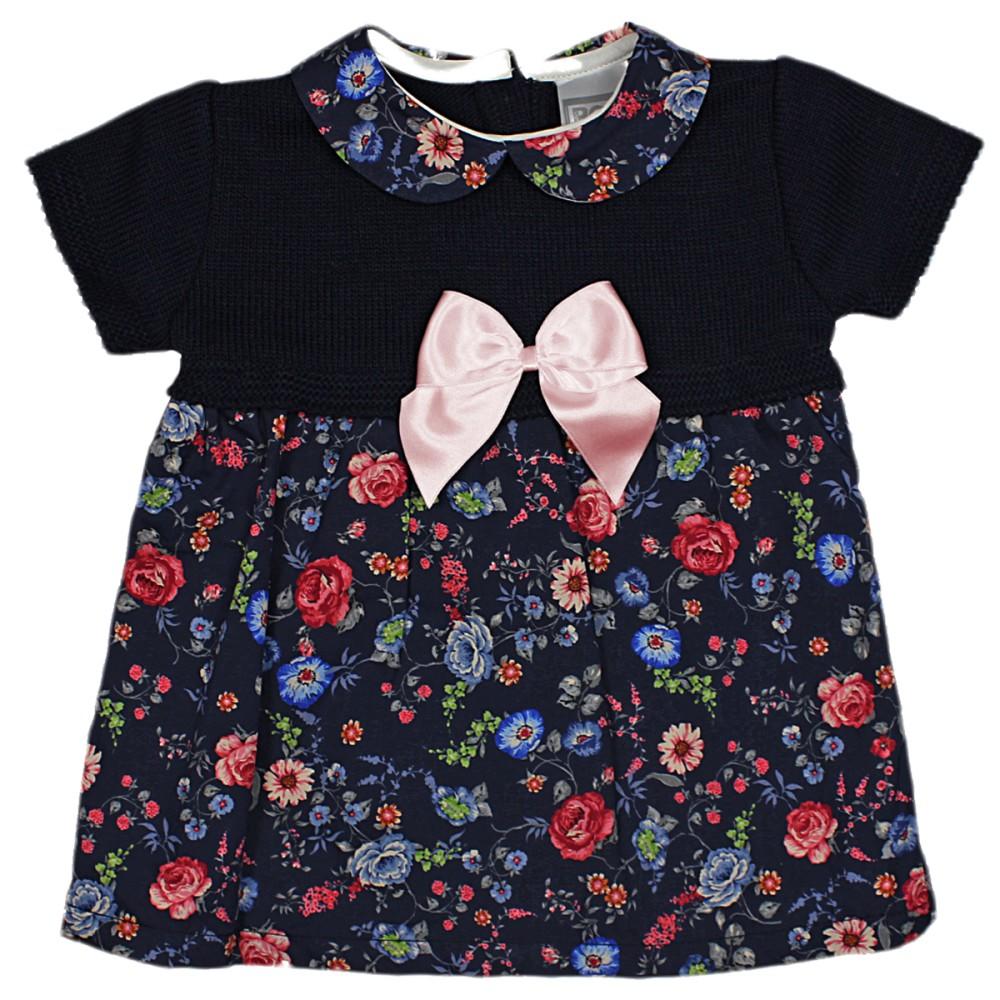 Pex Kids Florencia Navy Knitted Faux Top & Navy Floral Dress