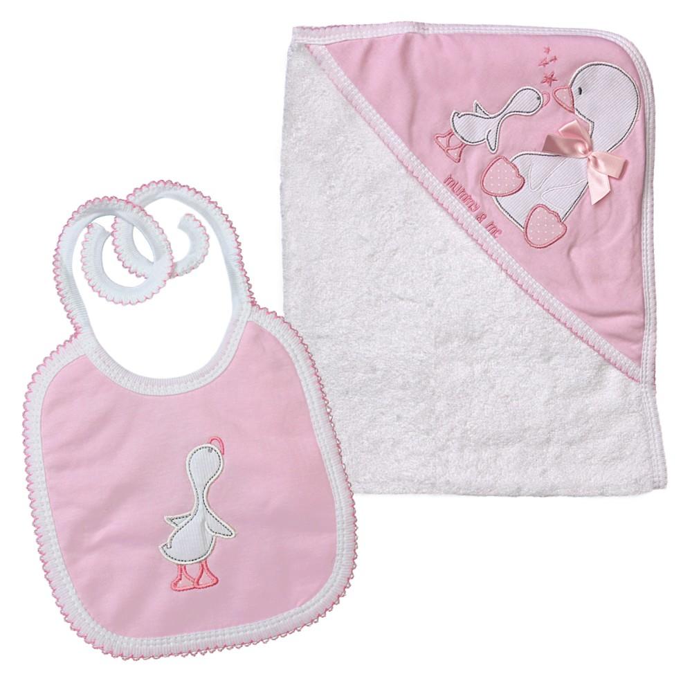 Pex Kids Mummy & Me White & Pink Hooded Towel & Bib Set