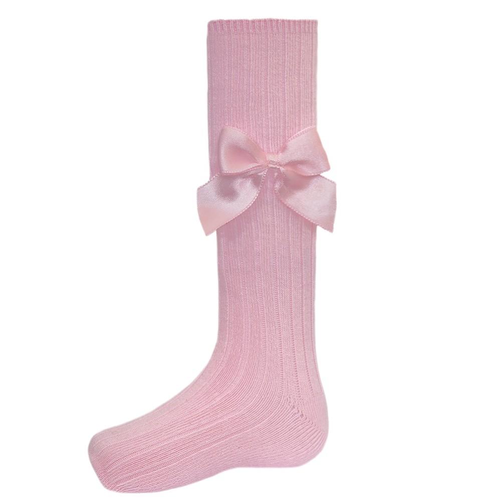 Pex Kids Carmen Cotton Rich Ribbed Knee High Bow Socks  Pink