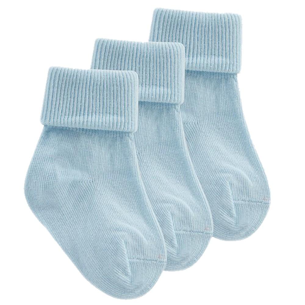Tick Tock 3 Pair Blue Cotton Rich Plain Turnover Baby Ankle Socks