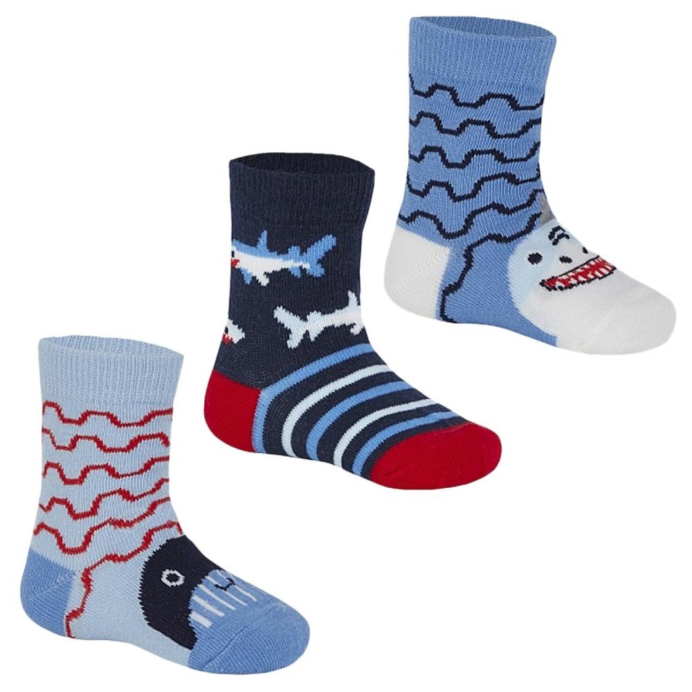 Tick Tock 3 Pair Cotton Rich Sharks in Water baby Ankle Socks