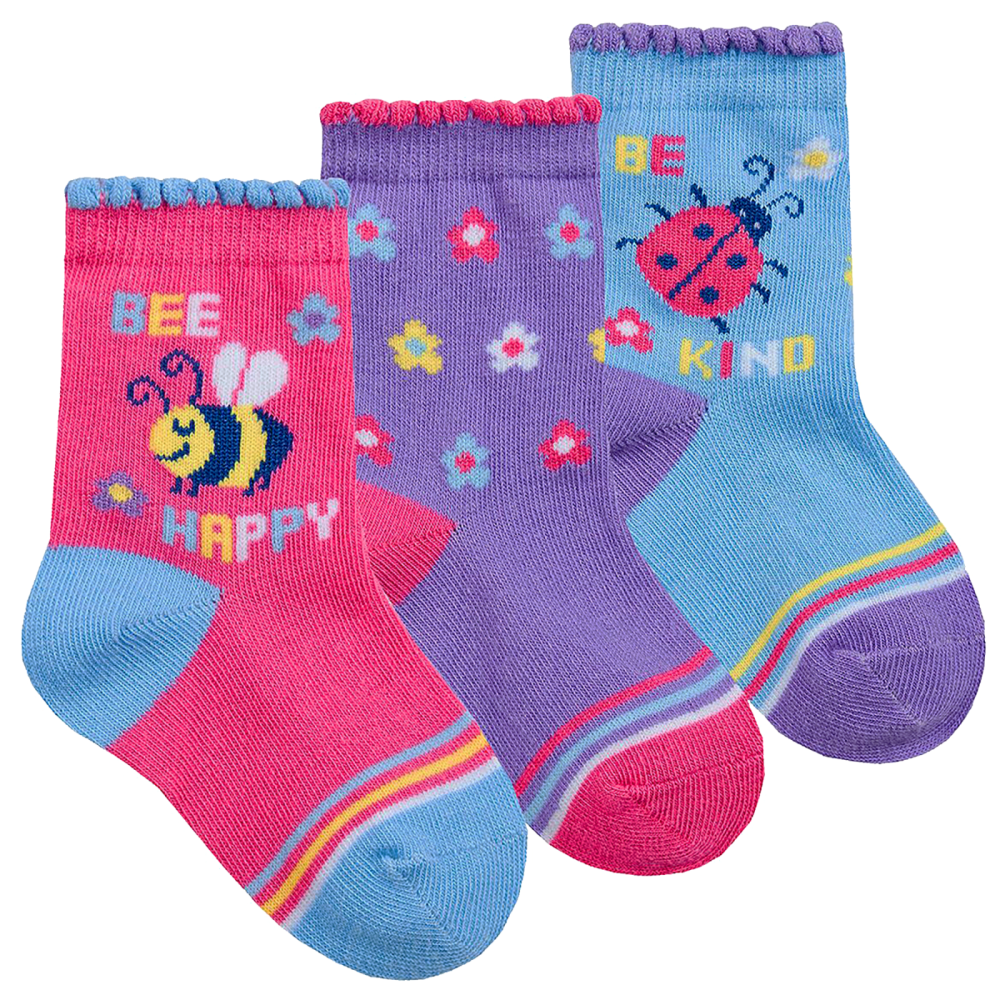 Tick Tock 3 Pair Cotton Rich Ladybird & Bee Baby Ankle Socks