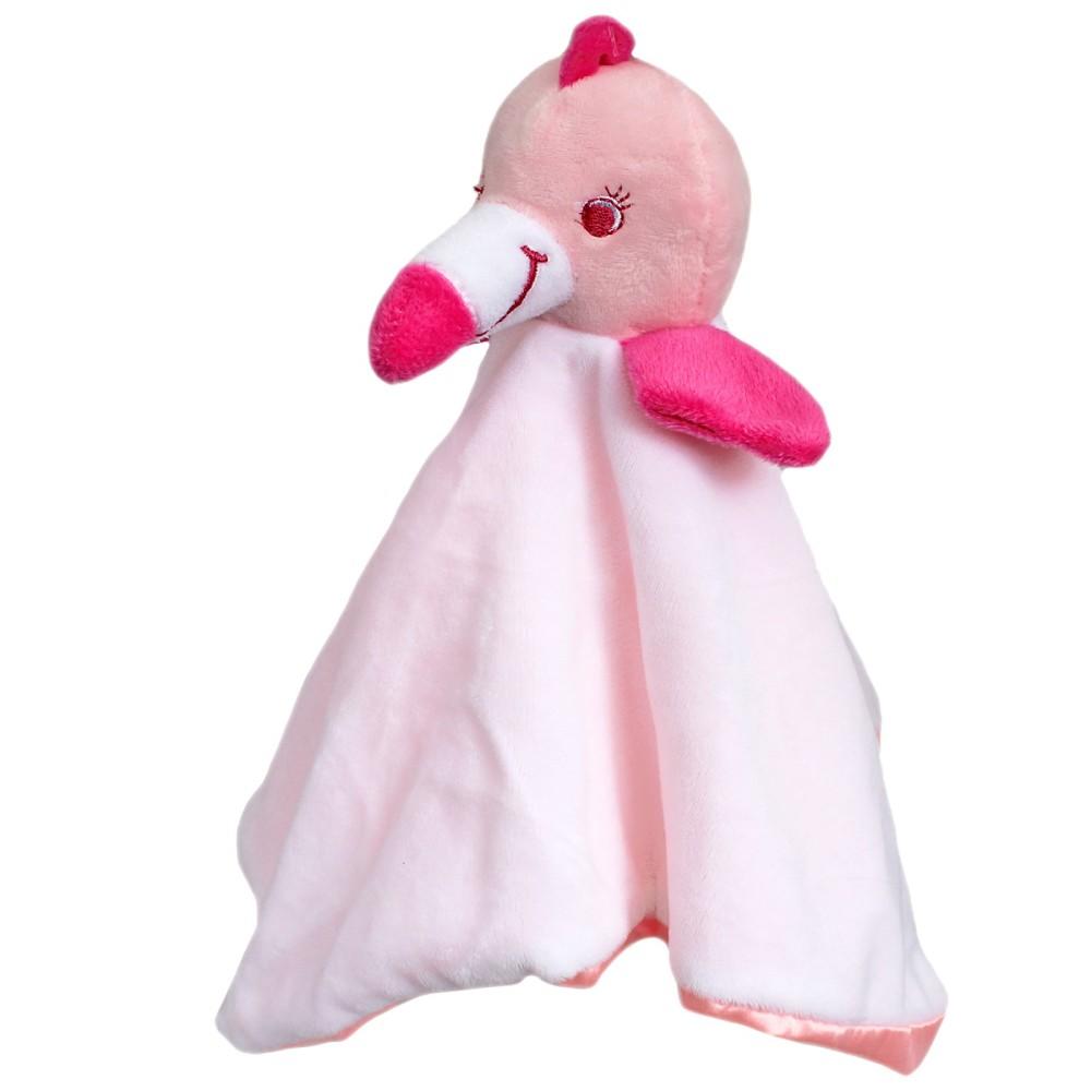 Soft Touch White Plush with Pink Satin Back Flamingo Comforter