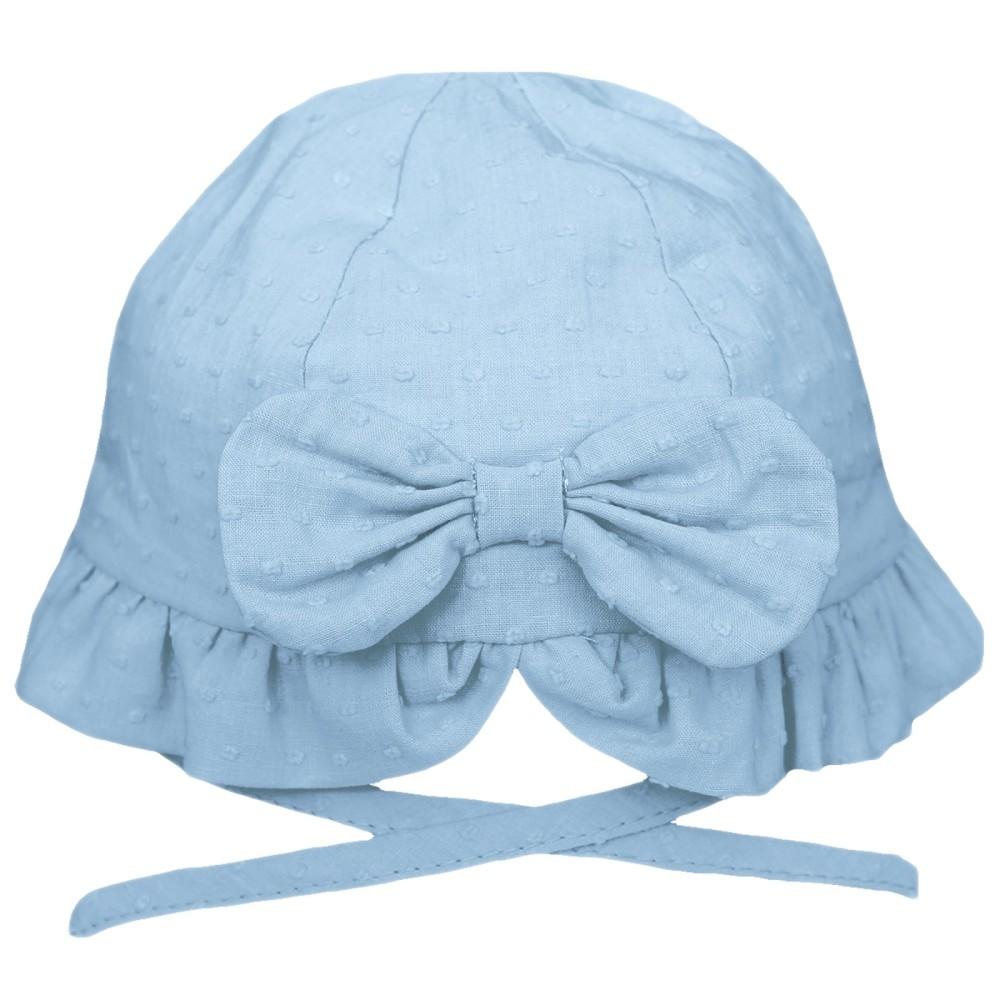 Soft Touch Cotton Dobby Bow Sun Hat with Chin Strap in Blue