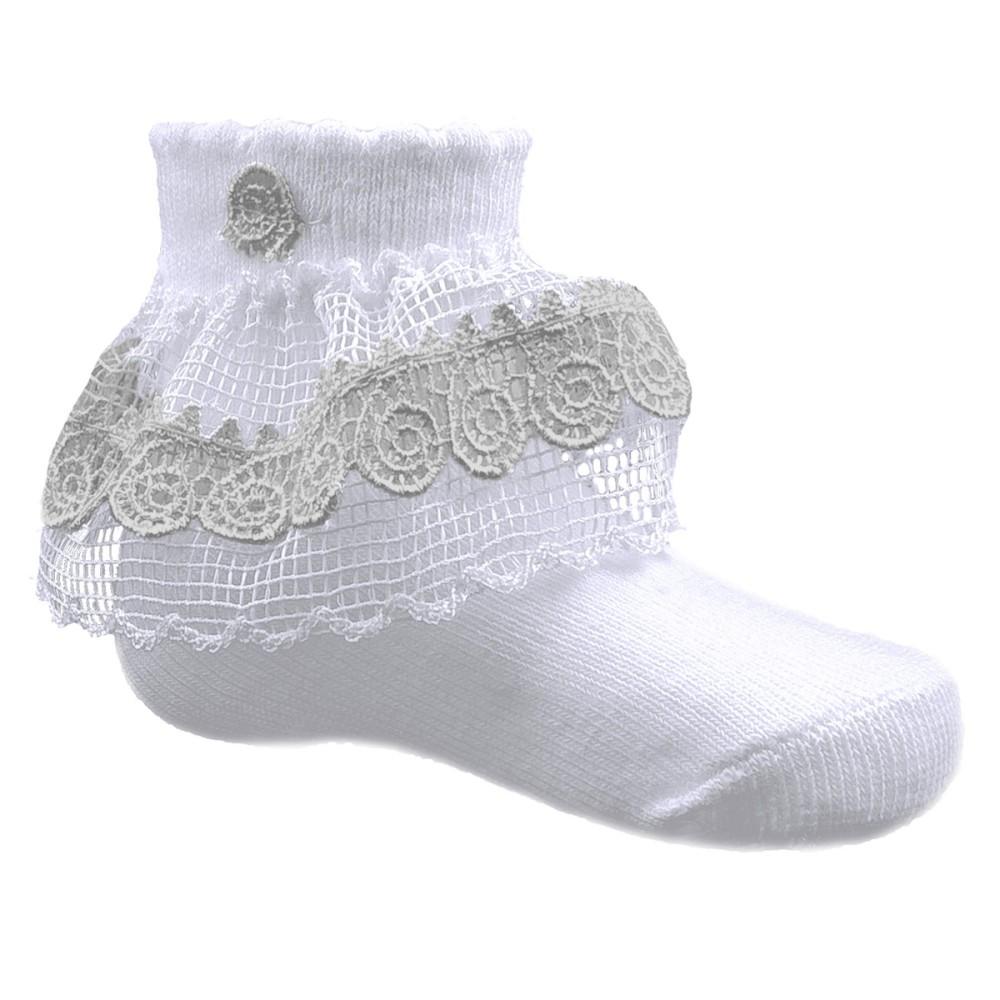 Soft Touch White Spiral Lace Ankle Socks in White and Grey