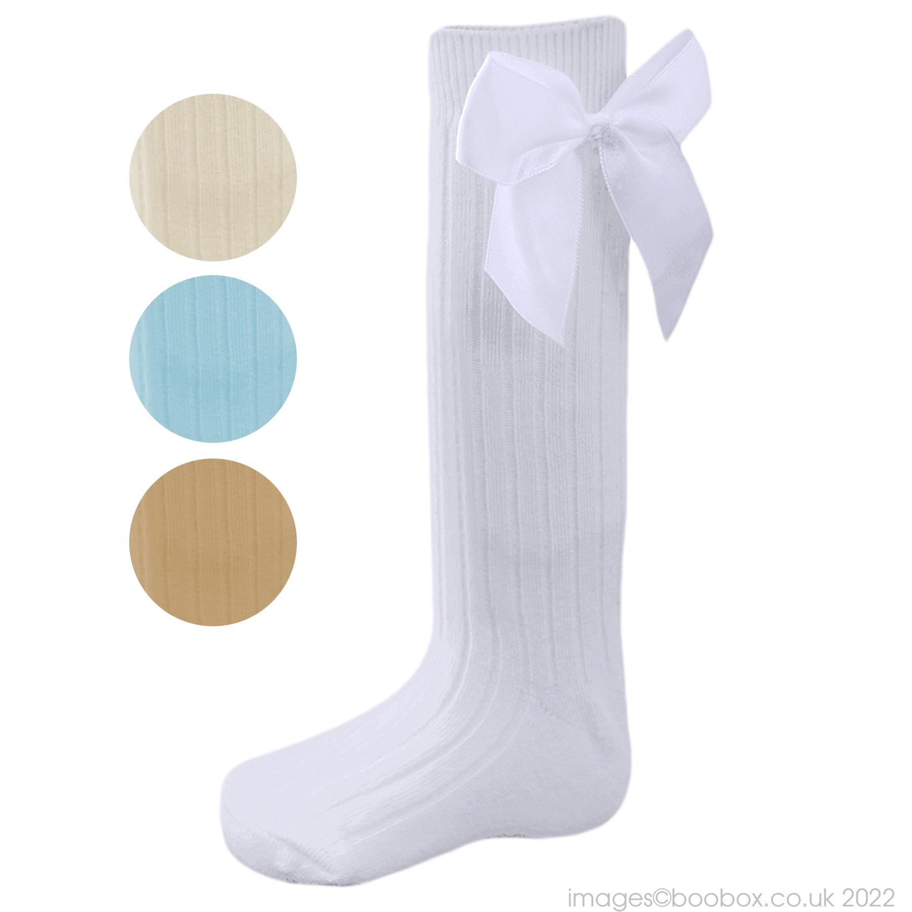 Sevva Lara Blue Ribbed Classic Knee High Satin Bow Socks Colours Mix