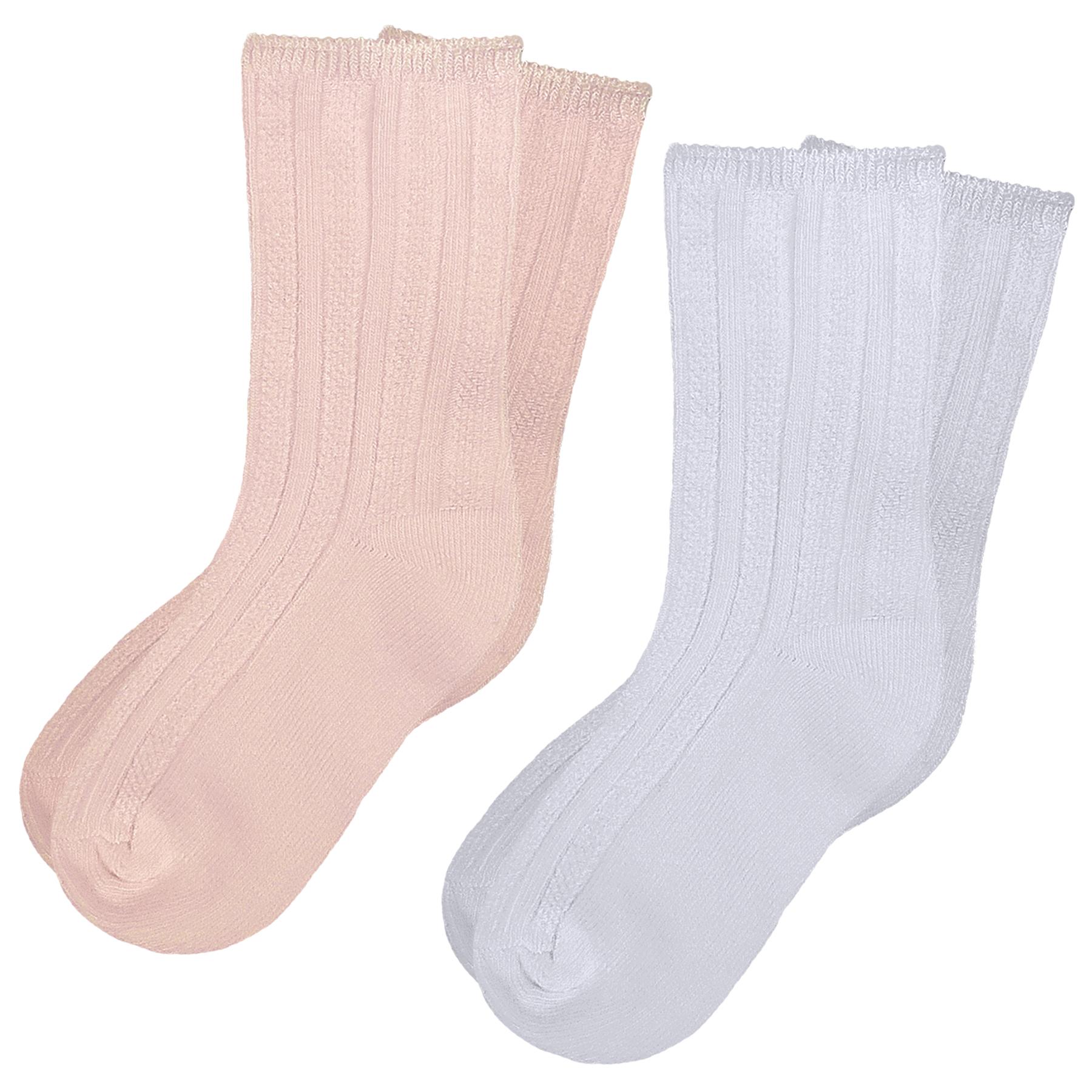 Pex Kids Cannes White and Pink Twin Pack Mid Calf Ribbed Socks