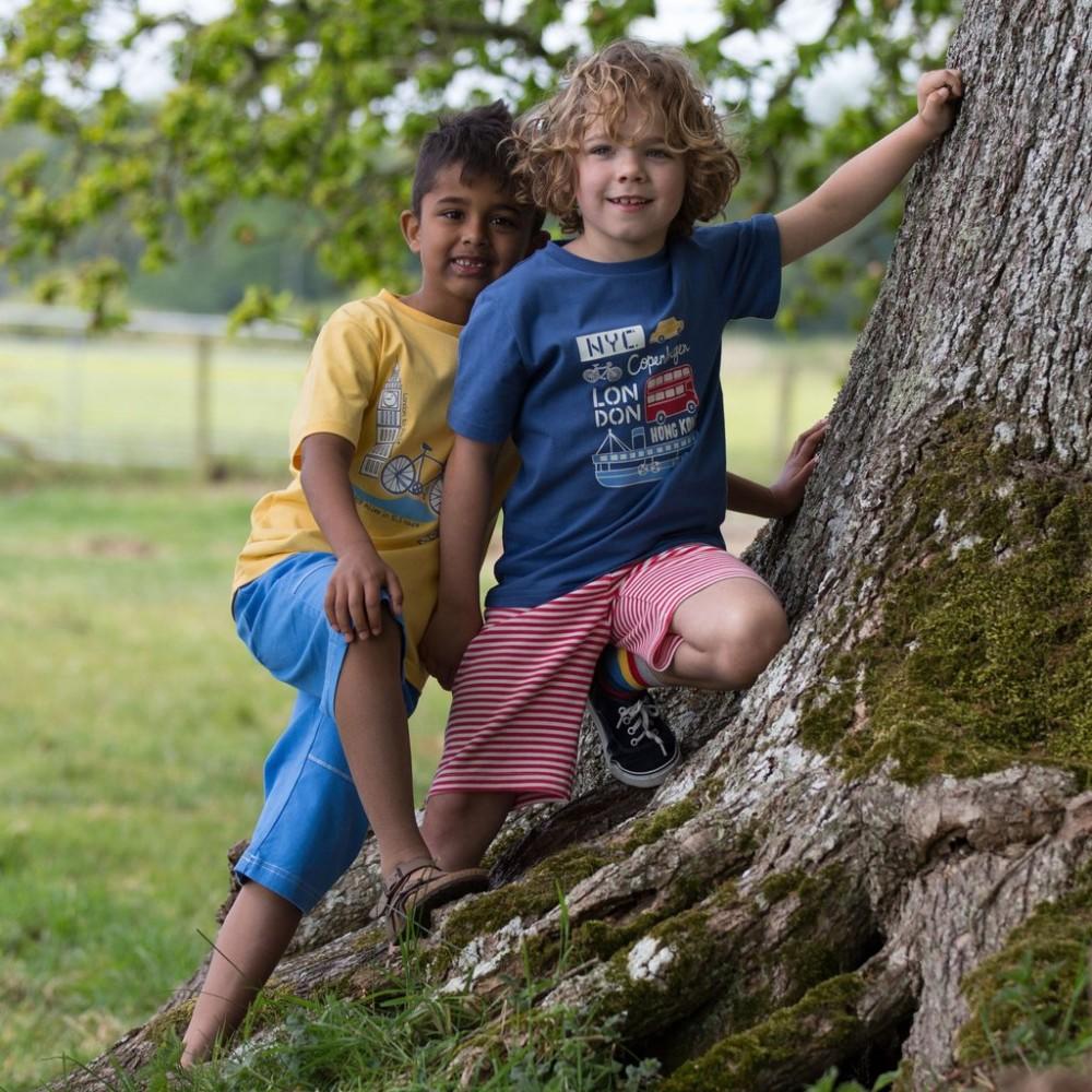 Boy wearing Kite Clothing City Travel T-Shirt with friend