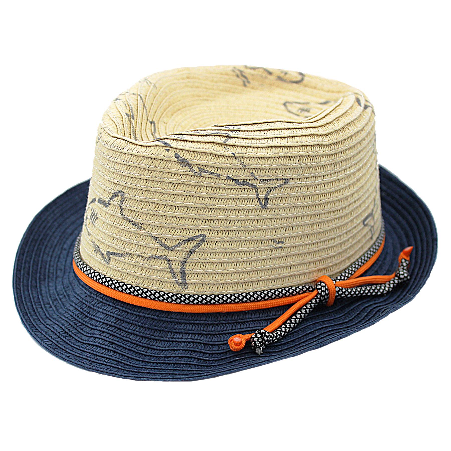 Bartleby Kids Navy & Natural Shark Print Straw Trilby Hat
