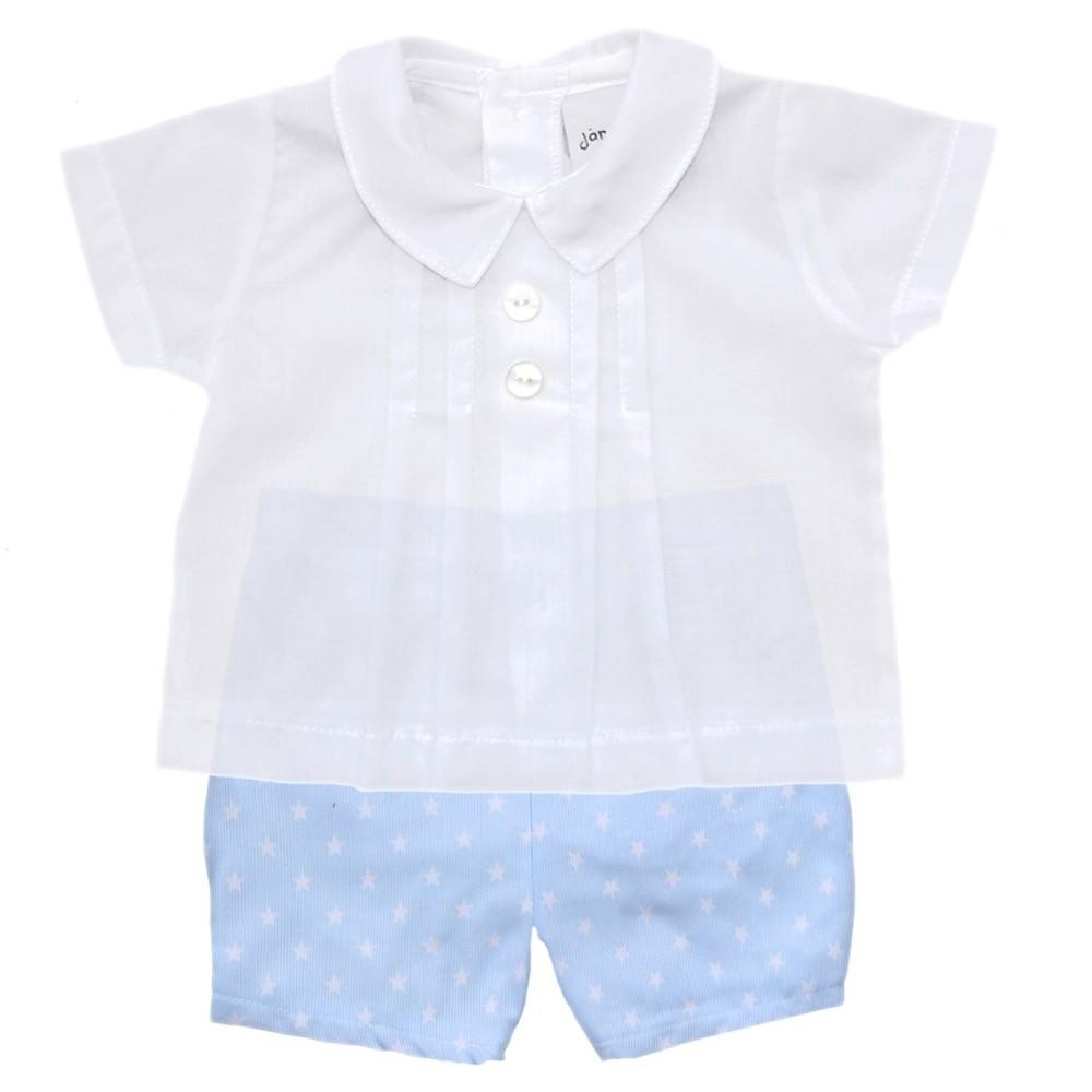 Dandelion Blue Micro Cord Shorts & White Pleated Shirt