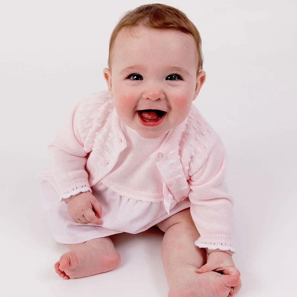 Baby Wearing Dandelion Pink & White Fine Knit Dash Cardigan