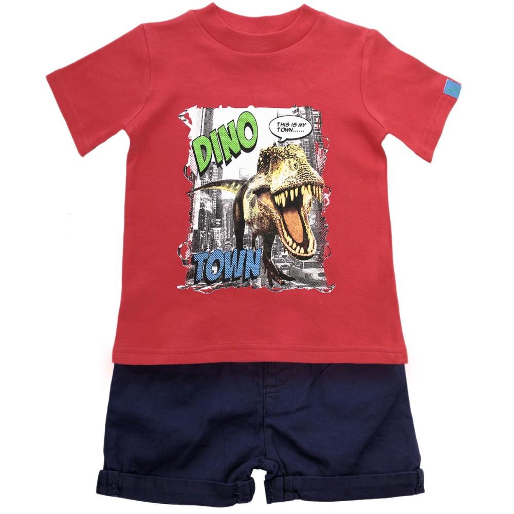 Little Gent Dino Town Red T-Shirt & Navy Shorts