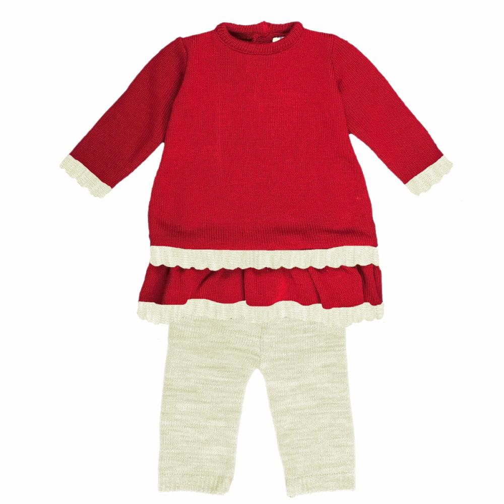 Pex Kids Shula Red Knitted Drop Waist Dress & Cream Leggings