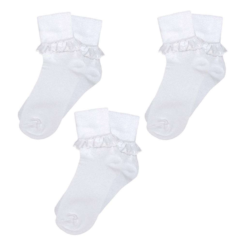 Pex Kids Sophie Triple Pack White Frilly Lace Ankle Socks